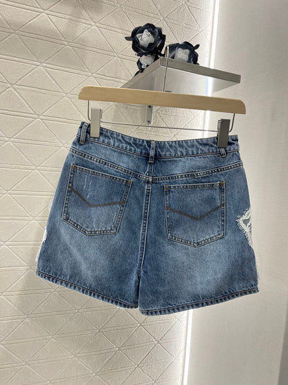 25ss new lace fashion twill cotton denim shorts