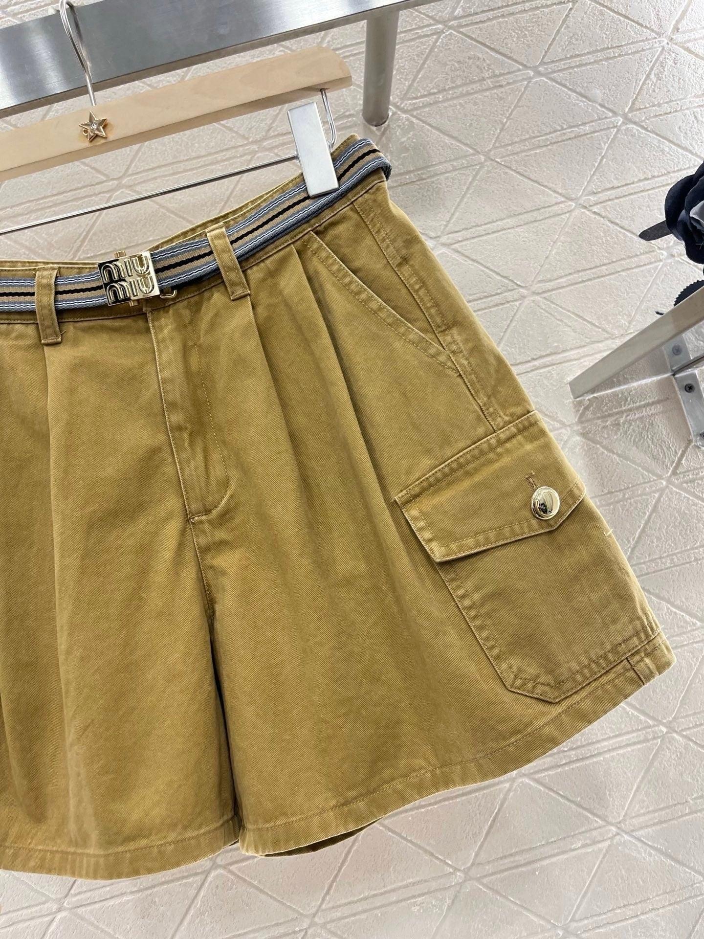 25ss new fashion workwear pocket belt denim shorts