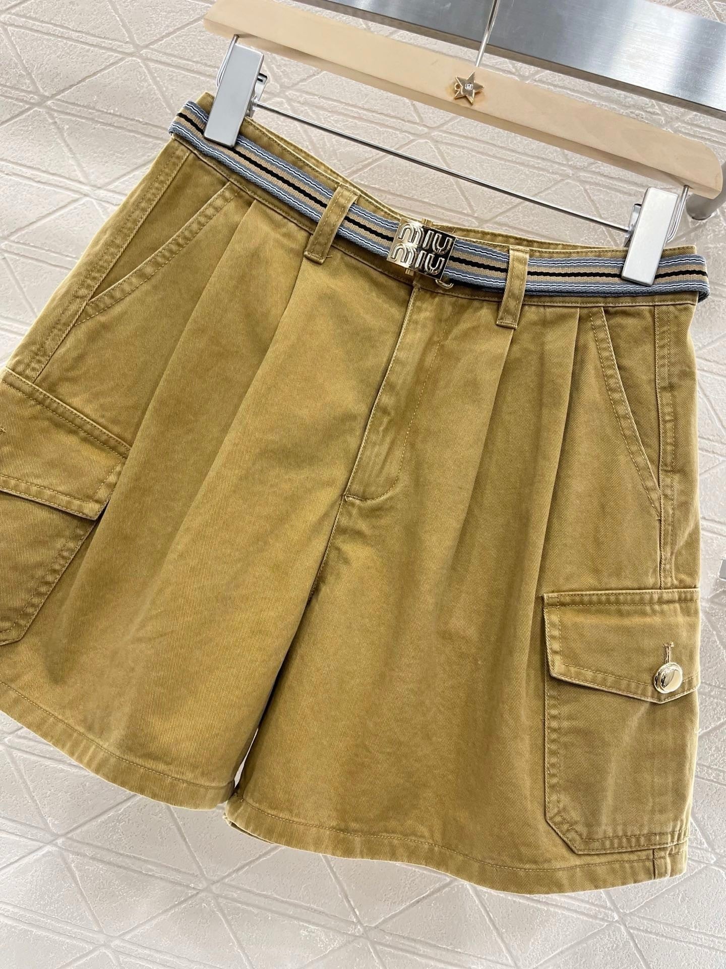 25ss new fashion workwear pocket belt denim shorts