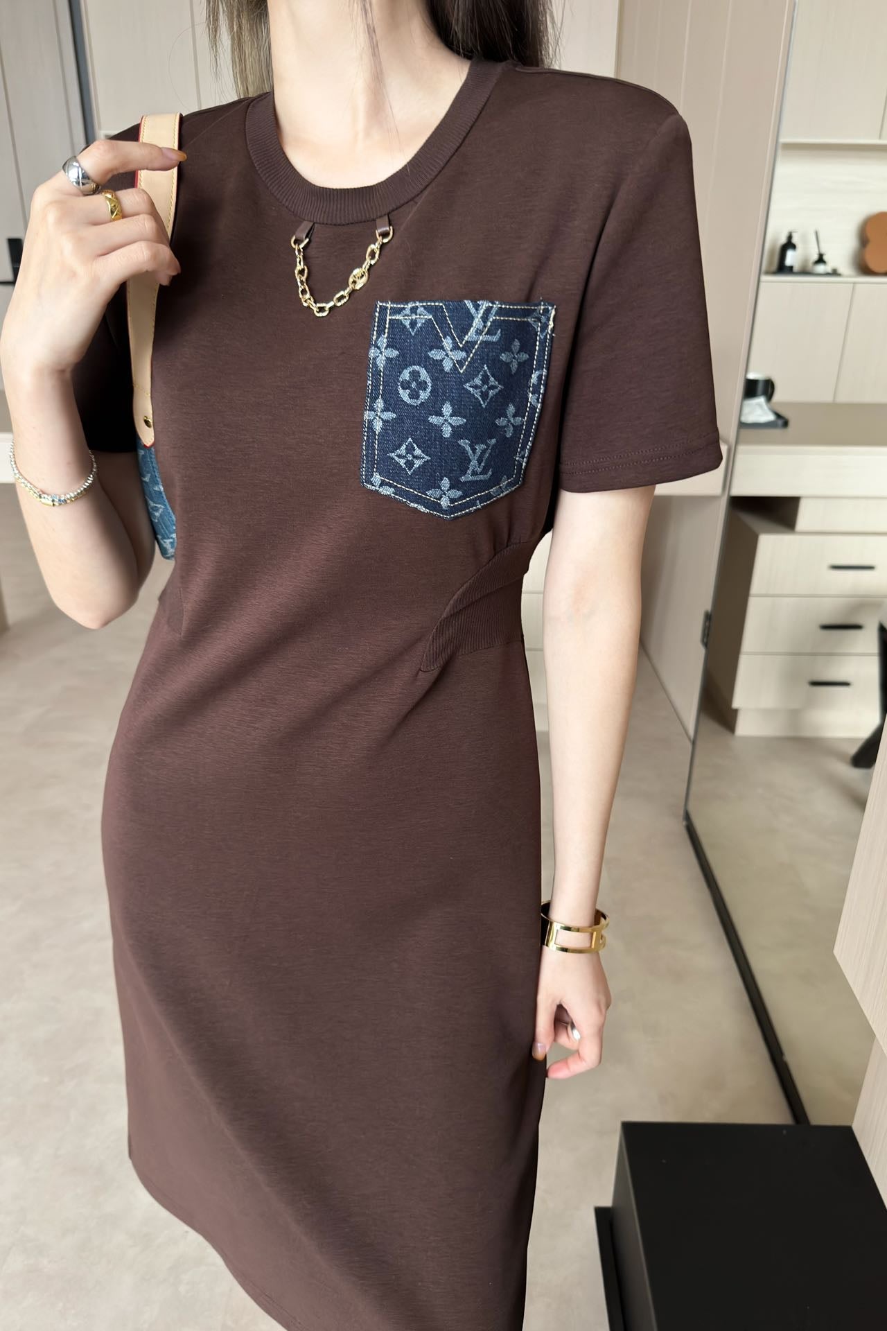 25ss new original cotton material fashionable chain dress