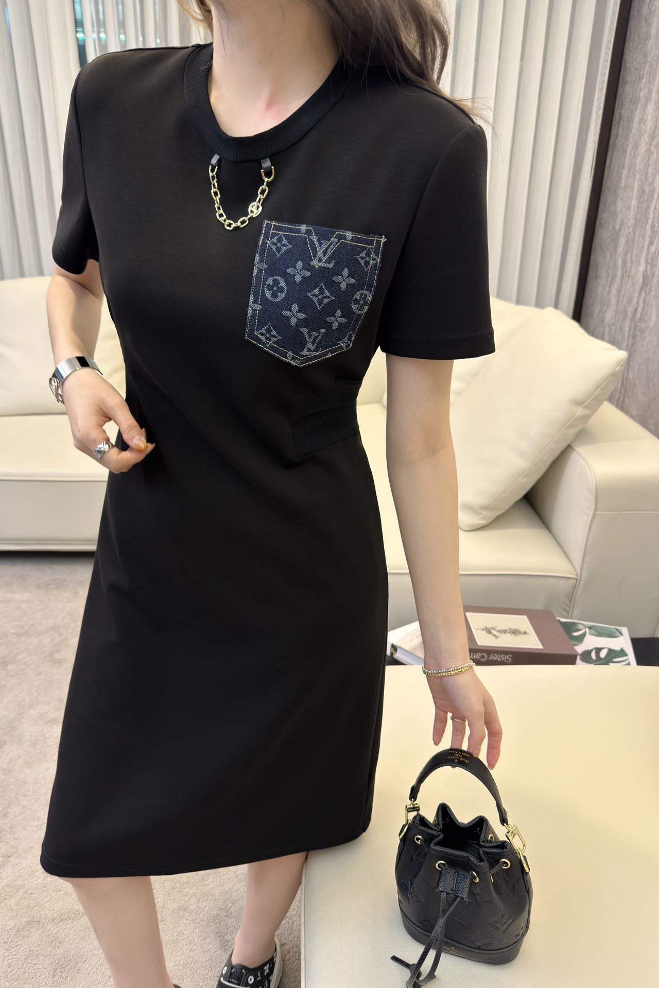 25ss new original cotton material fashionable chain dress