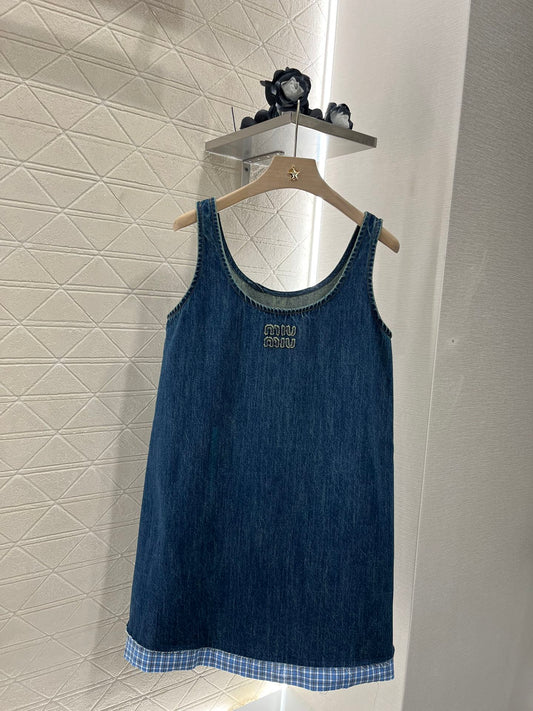 25ss new fashion twill cotton denim vest dress