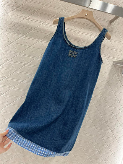 25ss new fashion twill cotton denim vest dress