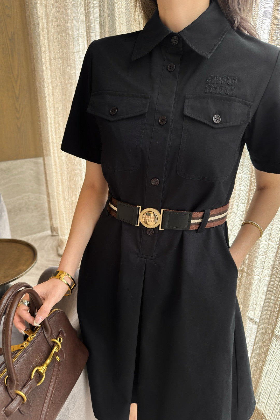 25ss new casual college style lapel short-sleeved dress