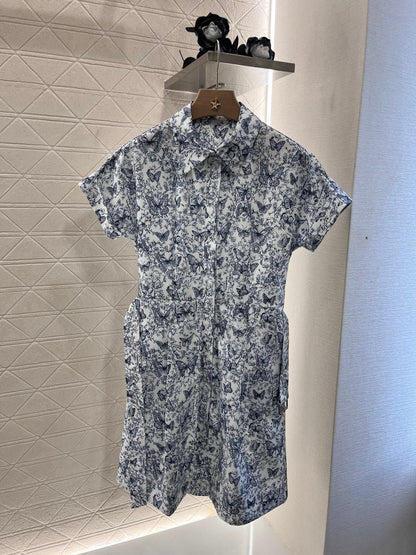 25ss new twill cotton material fashion lapel short-sleeved dress