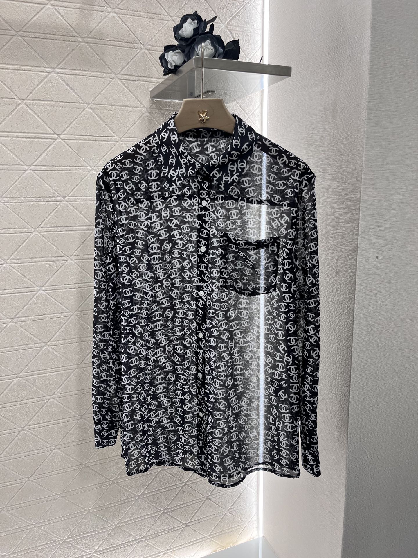 2025 new printed long-sleeved shirt silk material