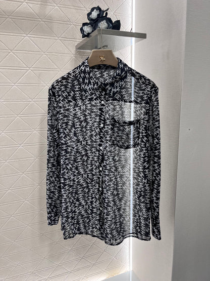 2025 new printed long-sleeved shirt silk material