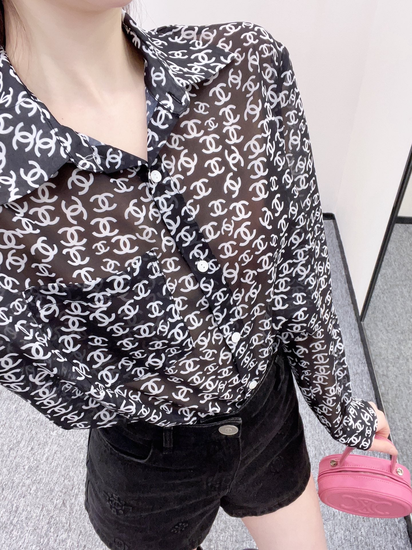 2025 new printed long-sleeved shirt silk material