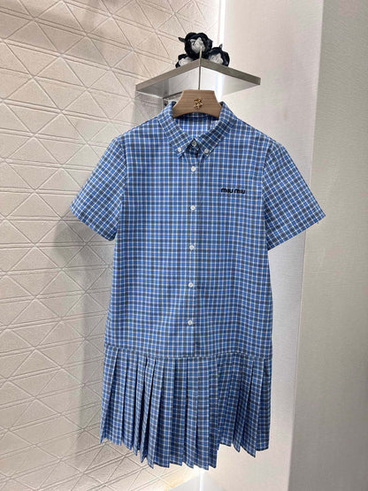 2025👗New Products Walk on the fashionable streets in a blue plaid light and flowing dress Beautiful Heart!