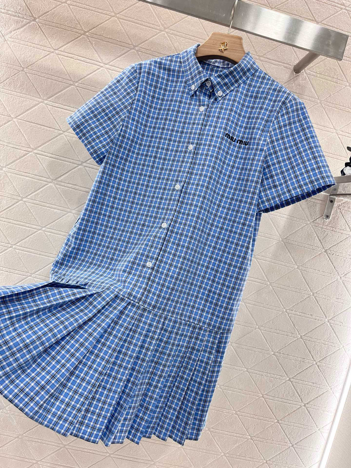 2025👗New Products Walk on the fashionable streets in a blue plaid light and flowing dress Beautiful Heart!