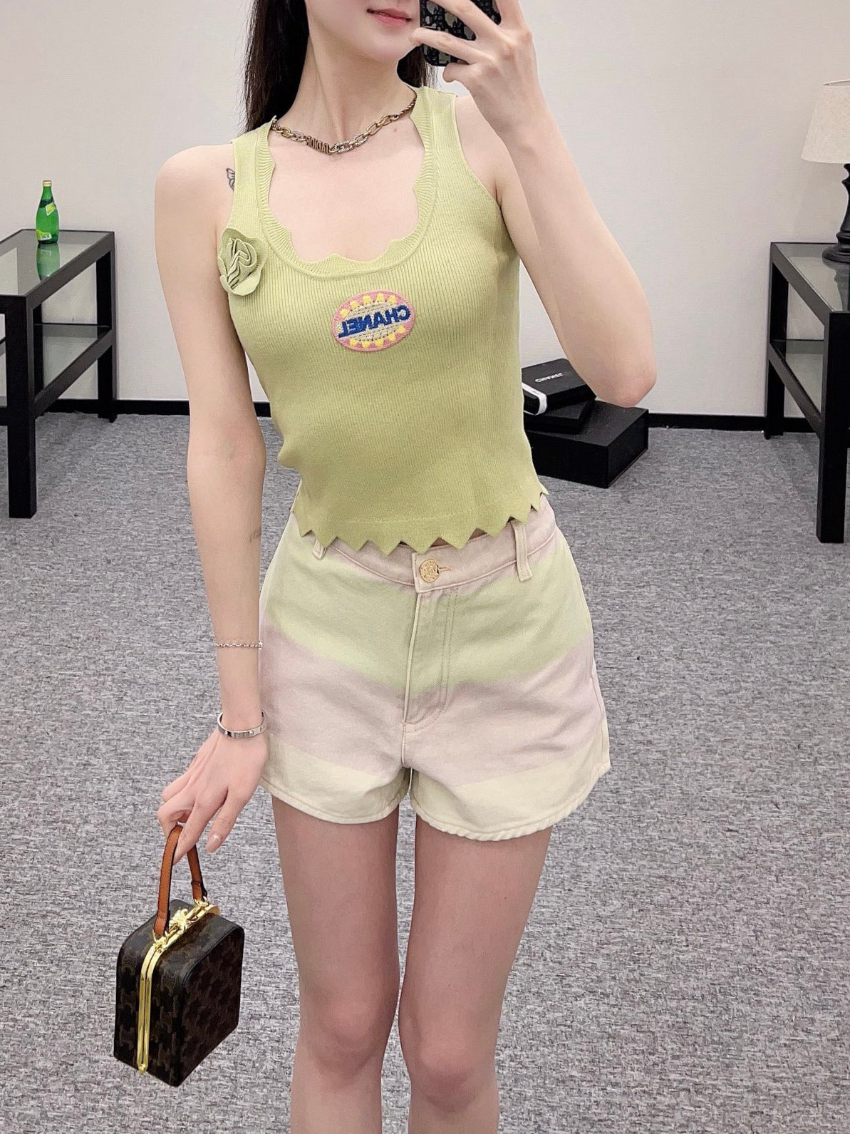 C* new embroidered knitted vest made of pure cotton yarn