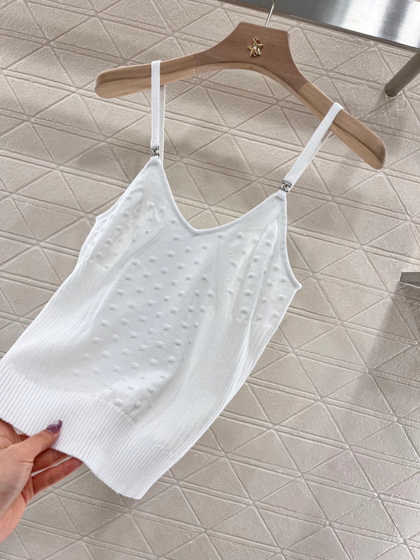 C*New Arrival Rhinestone Camisole Top Knitted Material