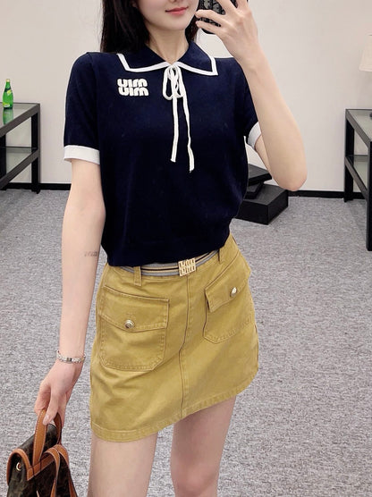 MI*MI*New Style Knitted Short Sleeves Wool Material