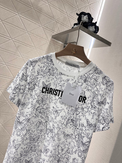 D*New Round Neck Printed T-shirt Made of Cotton