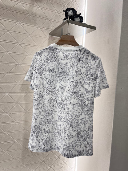 D*New Round Neck Printed T-shirt Made of Cotton
