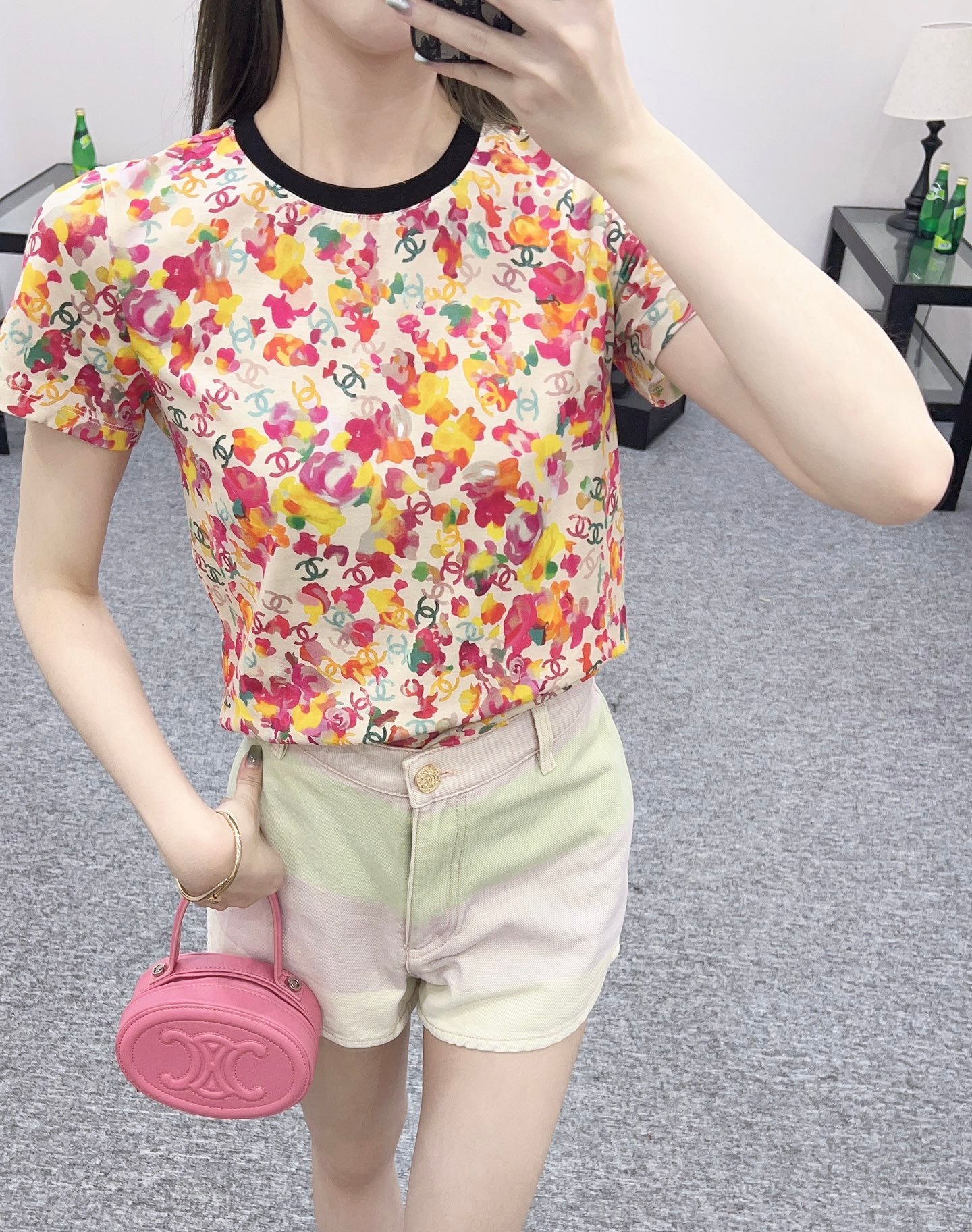 C* New Round Neck Printed T-shirt Made of Cotton