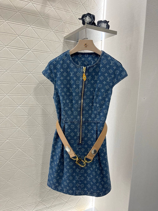 Li*2025ss new sleeveless belt denim skirt