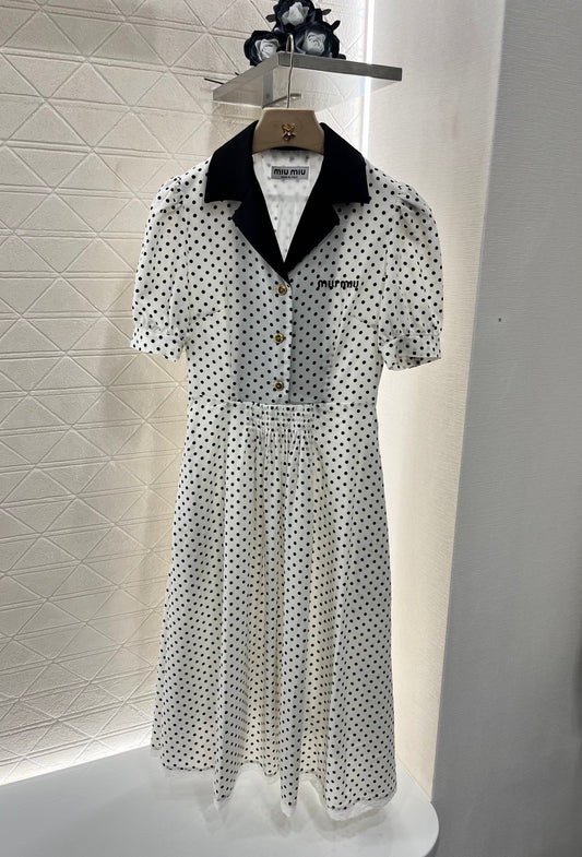 MI*MI*2025SS New Black and White Polka Dot Twill Silk Material