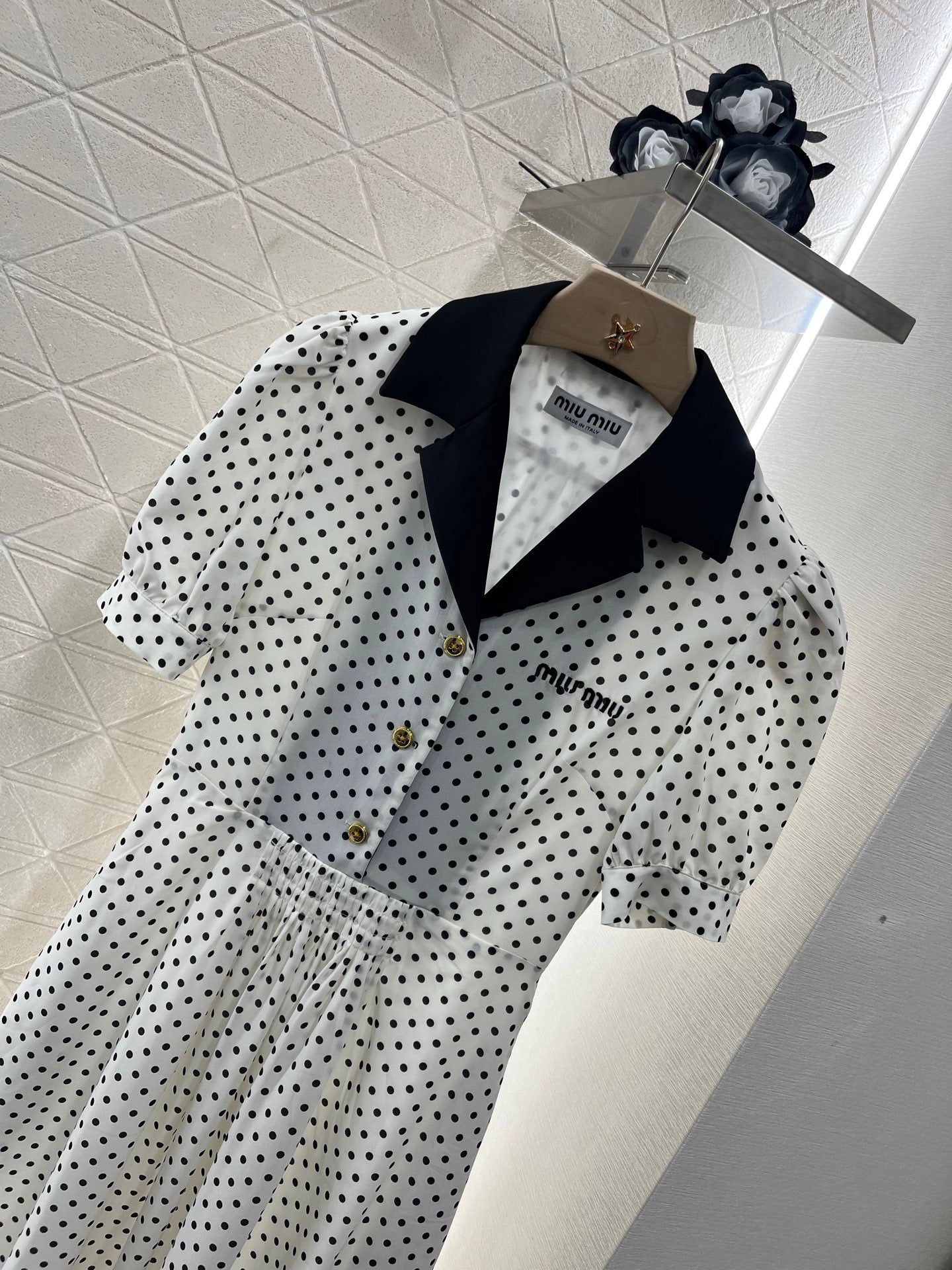 MI*MI*2025SS New Black and White Polka Dot Twill Silk Material