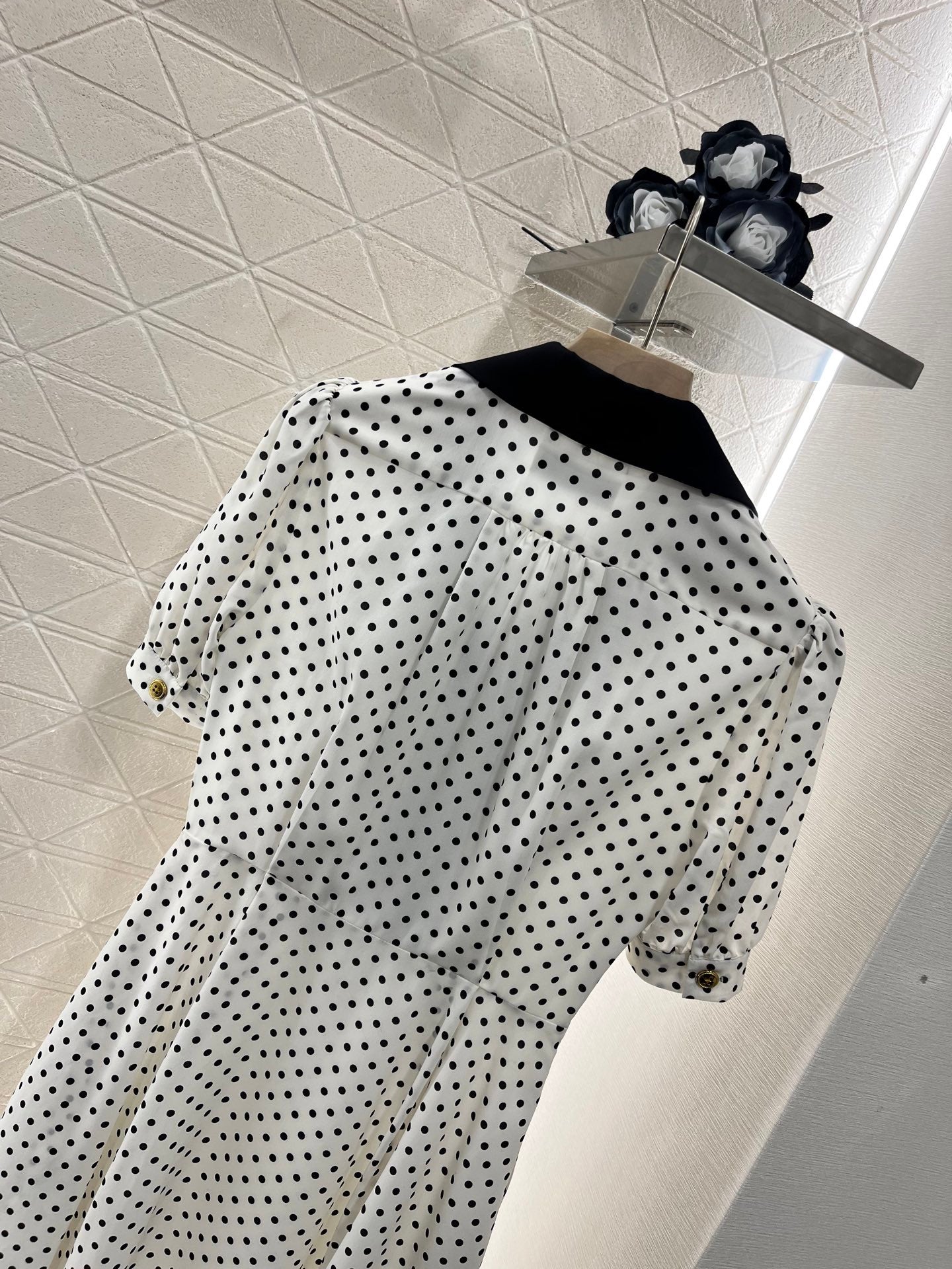 MI*MI*2025SS New Black and White Polka Dot Twill Silk Material