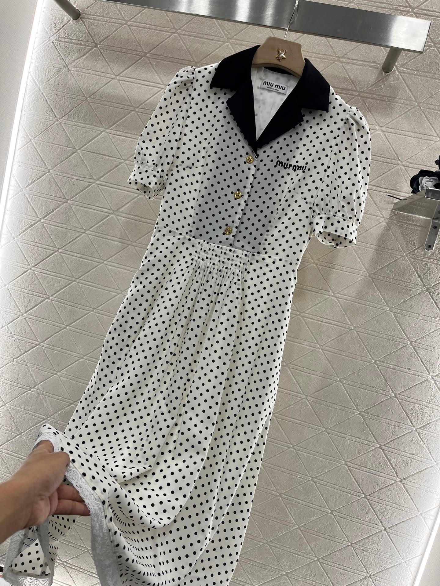 MI*MI*2025SS New Black and White Polka Dot Twill Silk Material