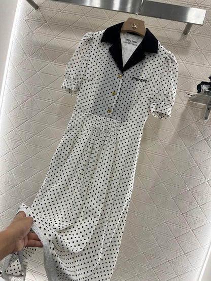 MI*MI*2025SS New Black and White Polka Dot Twill Silk Material