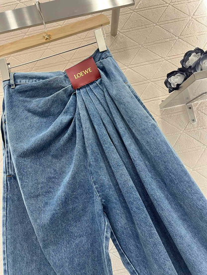 New Arrival Leather Label Stylish Denim Pants