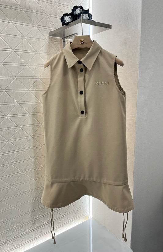 New arrival Lapel sleeveless dress Non-woven material