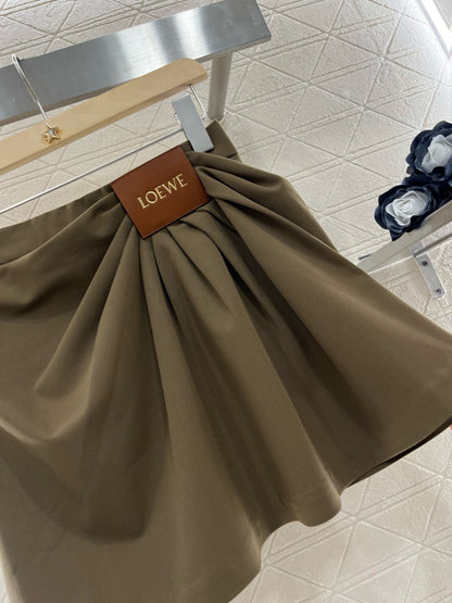 New Arrival 2025SS Leather Label Pleated Skirt