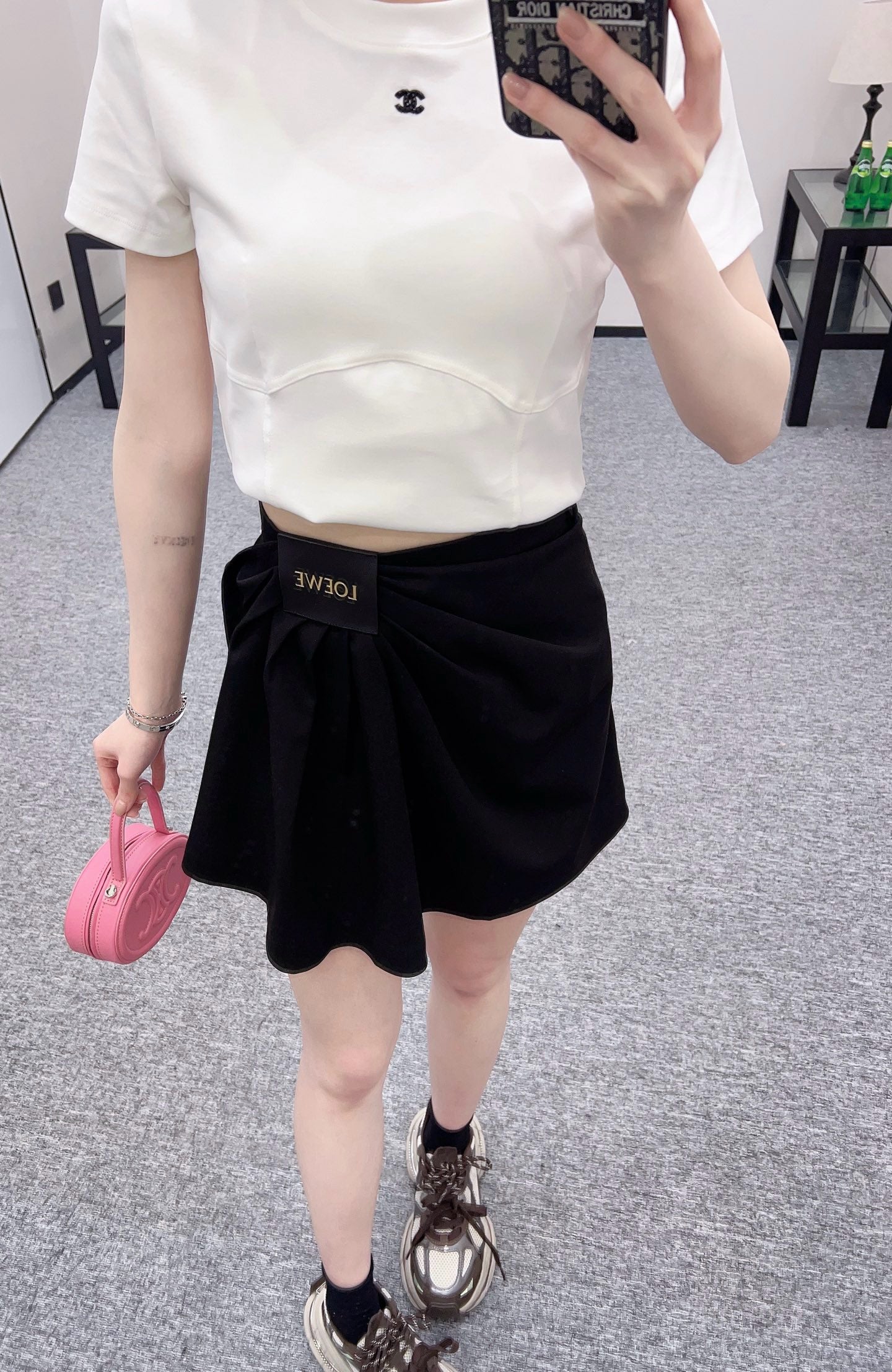 New Arrival 2025SS Leather Label Pleated Skirt