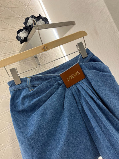 New Arrival 2025SS Leather Label Pleated Skirt