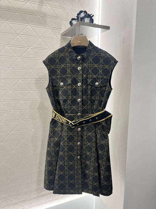 D*New Arrival Jacquard Belt Sleeveless Dress