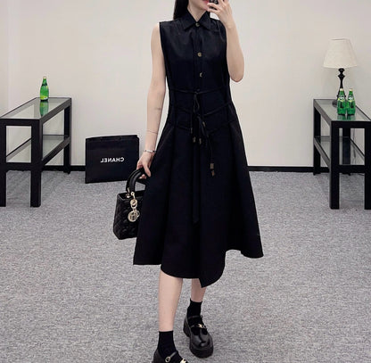 L*New Arrival 2025ss Lace-Up Dress Black