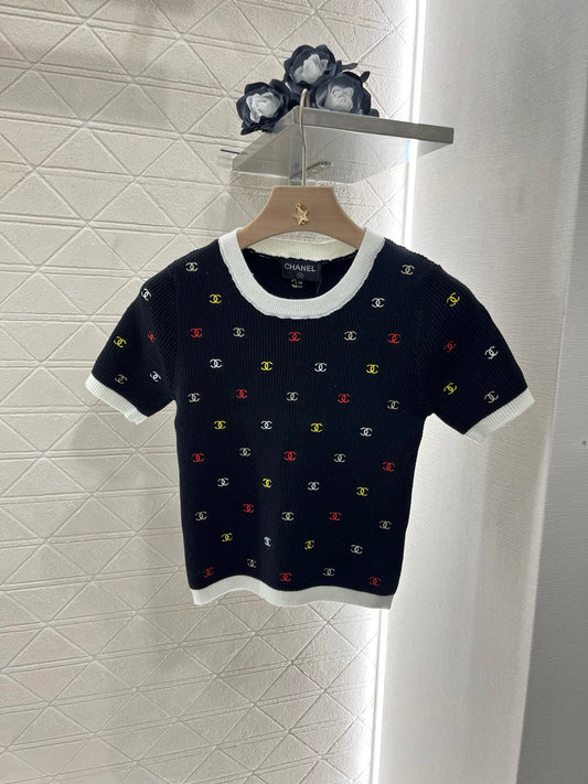 C* 2025SS New Embroidered Knitted Short Sleeves Wool Material