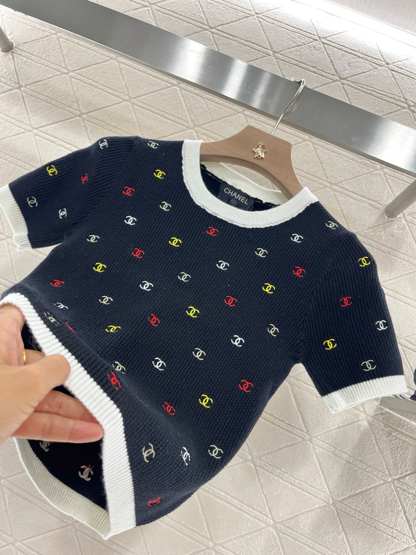 C* 2025SS New Embroidered Knitted Short Sleeves Wool Material