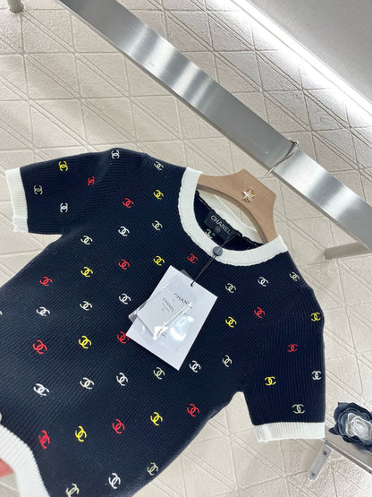 C* 2025SS New Embroidered Knitted Short Sleeves Wool Material