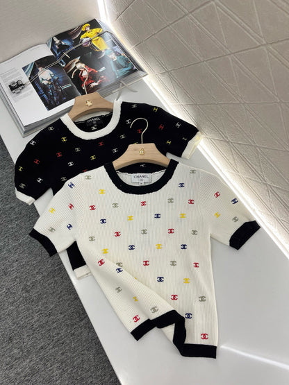 C* 2025SS New Embroidered Knitted Short Sleeves Wool Material