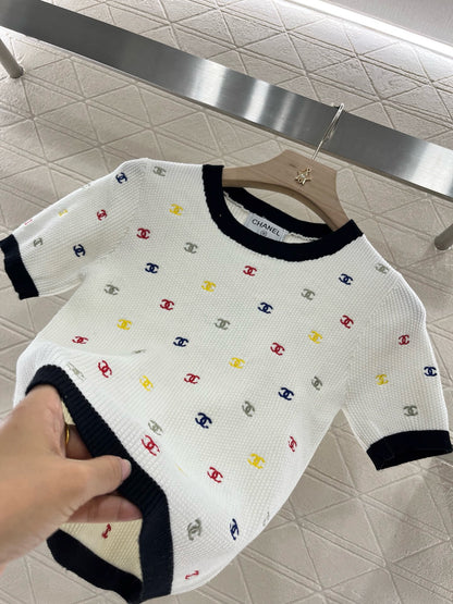 C* 2025SS New Embroidered Knitted Short Sleeves Wool Material
