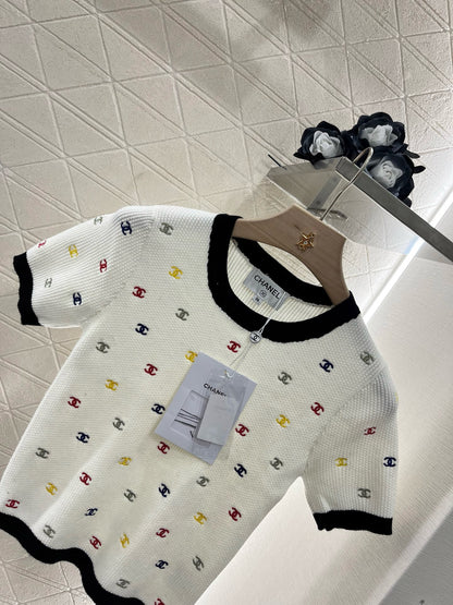 C* 2025SS New Embroidered Knitted Short Sleeves Wool Material
