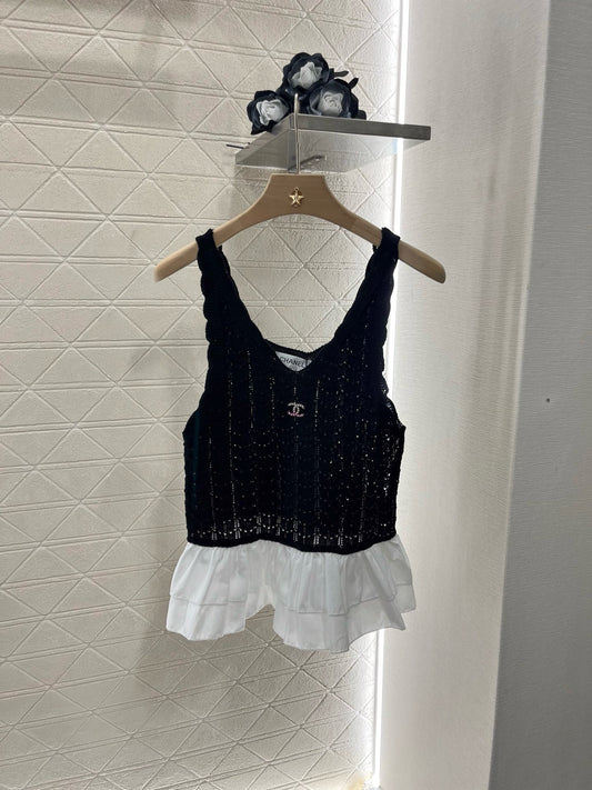 Chane*2025SS new lace knitted vest wool yarn material