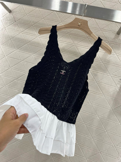 Chane*2025SS new lace knitted vest wool yarn material