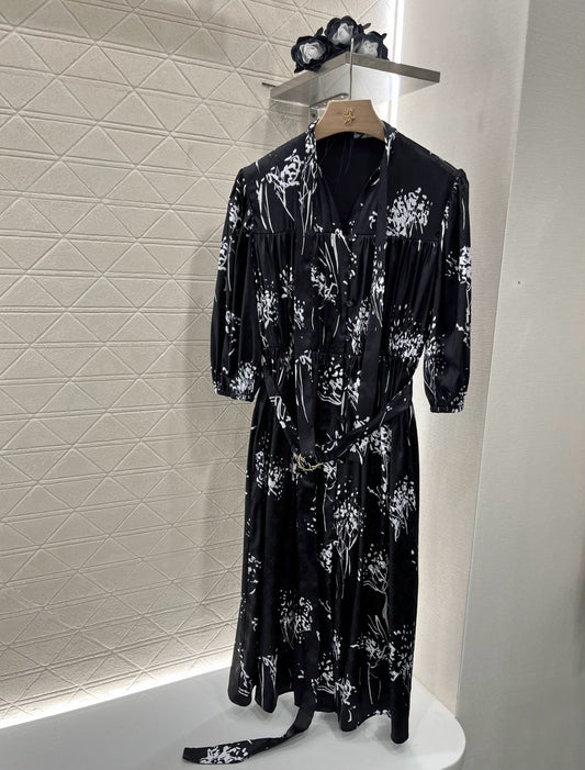 L*2025ss new arrival printed belt dress