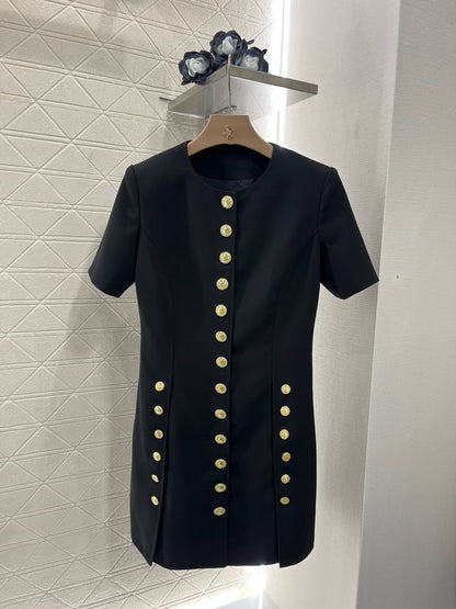 L* New Arrival Gold Button Short Sleeve Dress