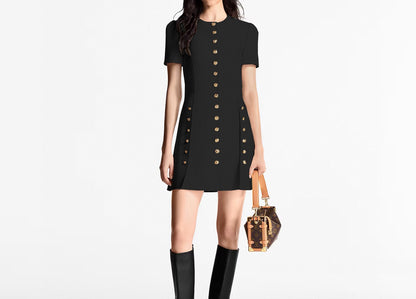 L* New Arrival Gold Button Short Sleeve Dress