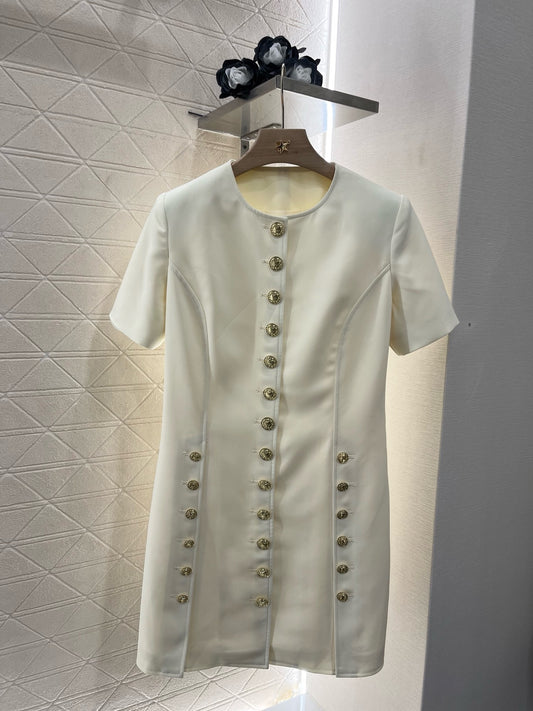 L* New Arrival Gold Button Short Sleeve Dress