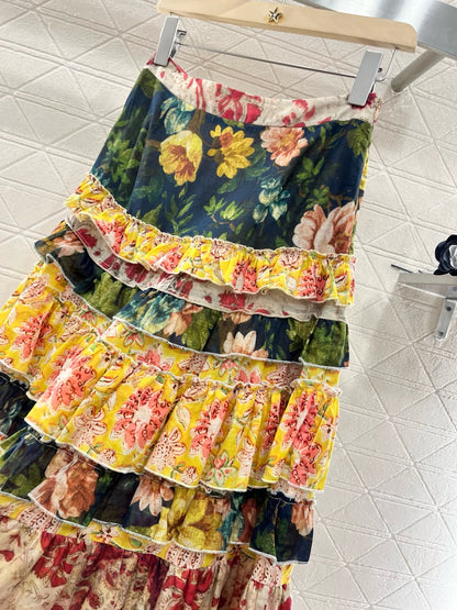 L*2025ss new style full body old flower letter dress