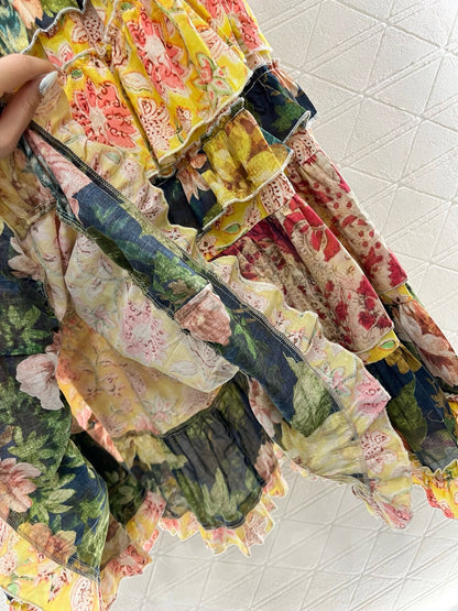 L*2025ss new style full body old flower letter dress