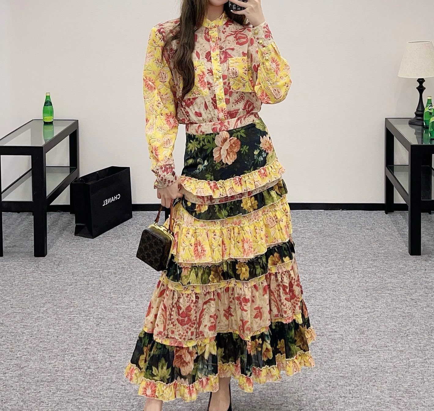 L*2025ss new style full body old flower letter dress
