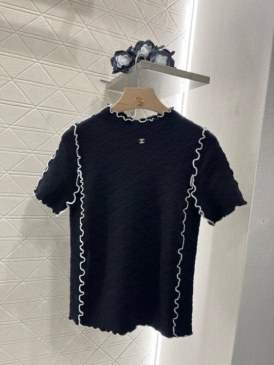 C* 2025SS New Arrival Stand Collar Lace Slim Short Sleeves