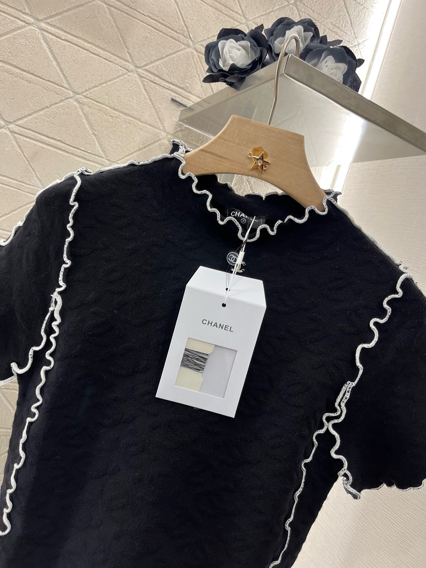 C* 2025SS New Arrival Stand Collar Lace Slim Short Sleeves